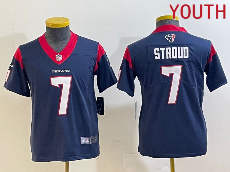 Youth Houston Texans 7 Stroud Blue 2023 Nike Vapor Limited NFL Jersey style 1